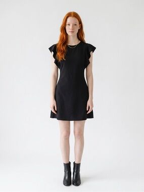 Black Flutter Sleeve Dress with Back Tie